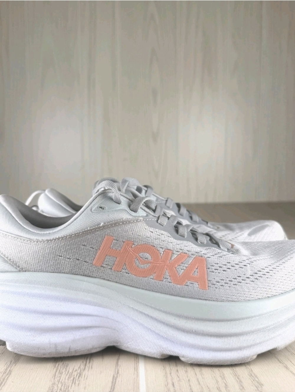Hoka Women's Gray Running Shoes with Coral Logo Habor Mist/Lunar Rock